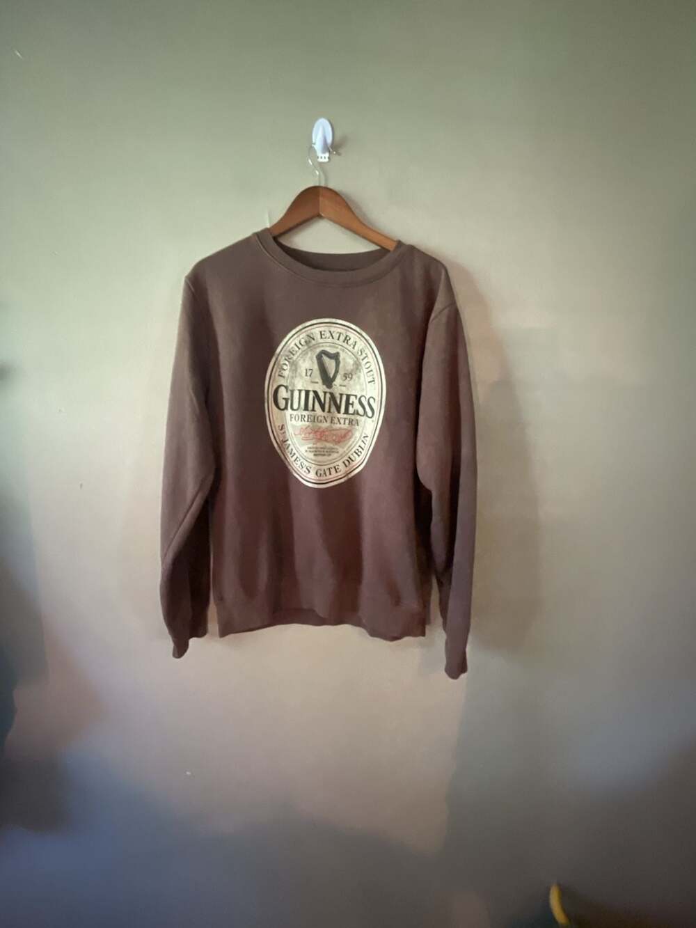 Guinness Foreign Extra Stout Graphic Fleece Crewneck Sweatshirt Brown
